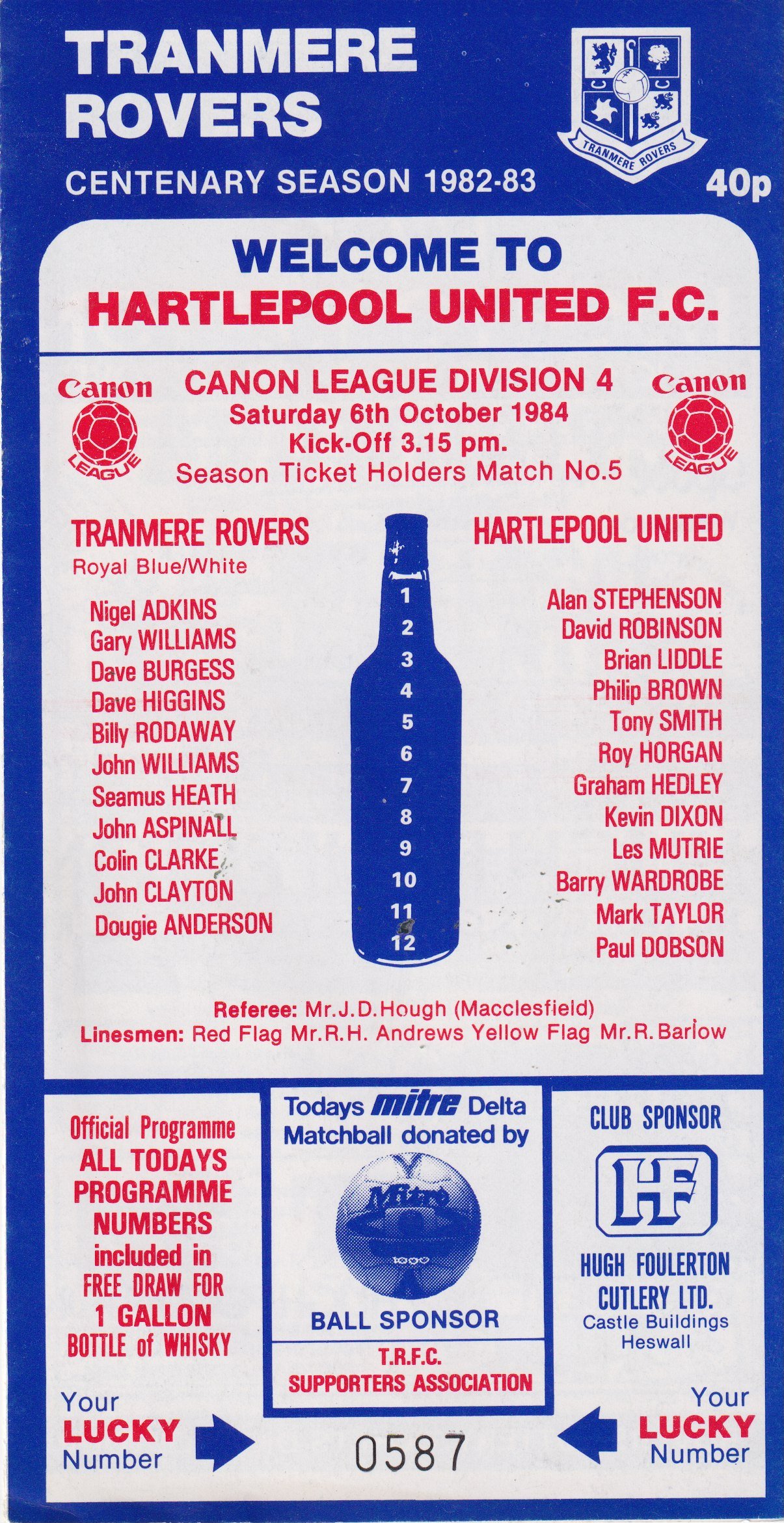 Tranmere Rovers v Hartlepool United match programme